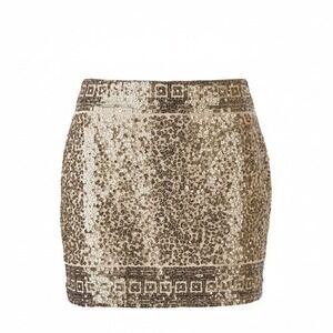 Express Womens Mini Skirt Sequin Pima Cotton Gold Party Night Out XS